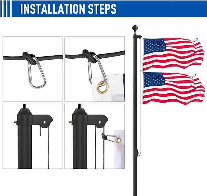 Flag Pole Kit 25FT, 12 Gauge 1.8mm Thickness Heavy Duty Flag Poles with 3x5 American Flag, Black Flag pole for Outdoor House In Ground, Extra Thick Flagpoles Suitable for Yard and Garden by GreenHaven Gardens