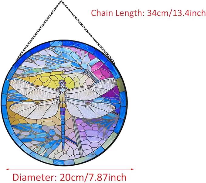 Hanging Stained Glass for Windows,20cm/7.87inch Dragonfly Hand-Painted Sun Catcher Garden Hangings Christmas Mother's Day, Valentine's Day Ornaments Festival Gift (B Style) by GreenHaven Gardens