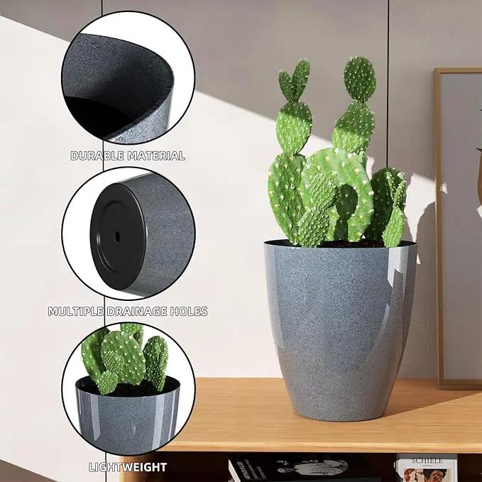 QCQHDU Plant Pots Set of 2 Pack,10 Inch Plant Pot for Indoor and Outdoor Plants with Drainage Hole,Flower Pots Modern Decorative Planter for Garden Plants (Dark Grey) by GreenHaven Gardens