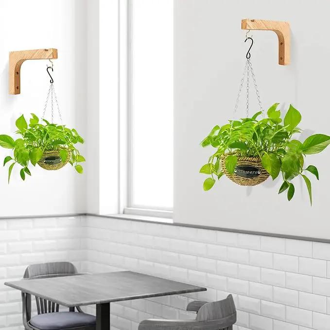 FGSAEOR Macrame Plant Hanger, Hanging Wall Planters for Indoor Plants, Wooden Hanging Basket Hooks for Outdoor Pots Wind Chime Flower Bracket Lanterns Patio Garden Decoration (2-Pack,5-Inch) by GreenHaven Gardens