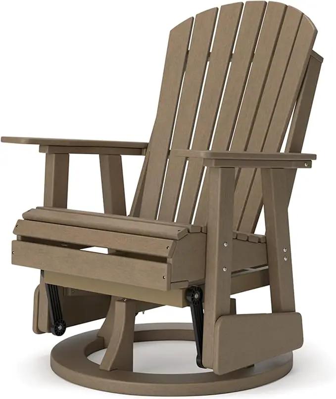 Signature Design by Ashley Hyland Wave Casual Weather Resistant HDPE Outdoor Swivel Glider Chair, Light Brown by GreenHaven Gardens