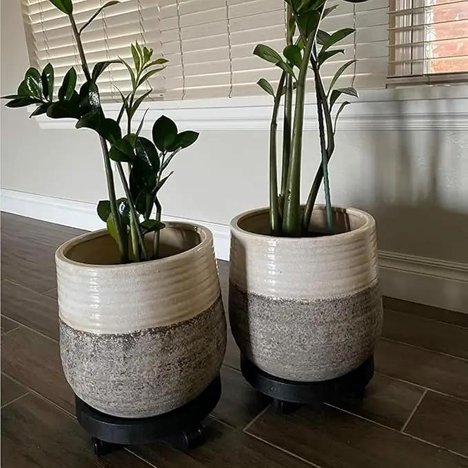 WanderingDonkey 2 Pack of 14 Inch Heavy Duty Plant Caddy with Wheels,Rolling Plant Stand Pot Trolley, Potted Flower Mover Dolly with Casters Round Coaster for Indoor Outdoor, Brown by GreenHaven Gardens