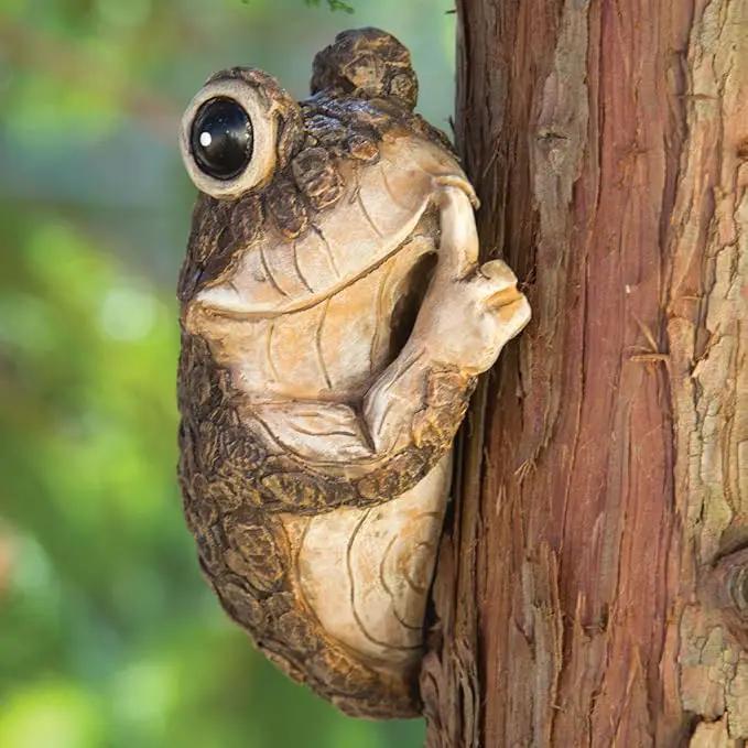 Bits and Pieces – Keep Quiet Frog Tree Peeker - Yard Decorations - Adorable Tree Sculpture - Garden Decoration - Garden Peeker Tree-Hugger Yard Art by GreenHaven Gardens