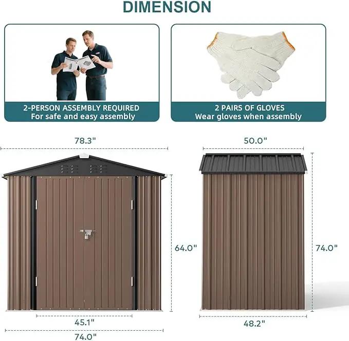Gizoon Outdoor Storage Shed 6 x 4 FT, Galvanized Metal Garden Shed with Double Lockable Doors, Outdoor Storage Clearance for Backyard Patio Lawn-Light Brown by GreenHaven Gardens