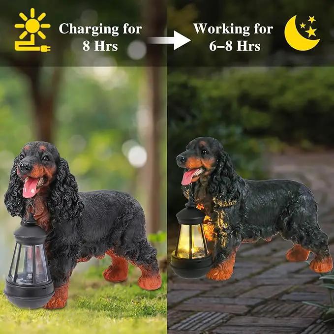 Afirst Solar Dog Statue Garden Decor- Outdoor Decor with Solar Lantern Lovely American Cocker Spaniel Figurine Patio Lawn Yard Art Ornaments Housewarming Gift by GreenHaven Gardens