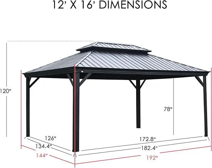 Kozyard Alexander 12‘ X 16’ Hardtop Aluminum Permanent Gazebo with a Mosquito Net and Privacy Sidewalls, Permanent Gazebo Pavilion for Patio, Backyard (Alexander 12'x16' (Brown)) by GreenHaven Gardens