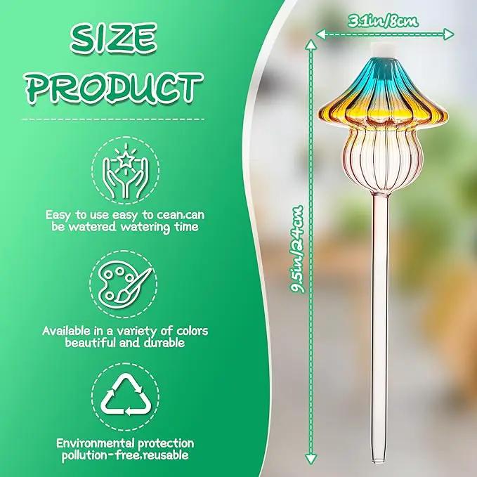 Plant Watering Globes Mushroom, Rainbow Gradient Color Glass Watering Bulbs, Self Watering Planter Insert, Self Watering Globes - Plant Watering Devices for Travel Vacation (4 PCS) by GreenHaven Gardens