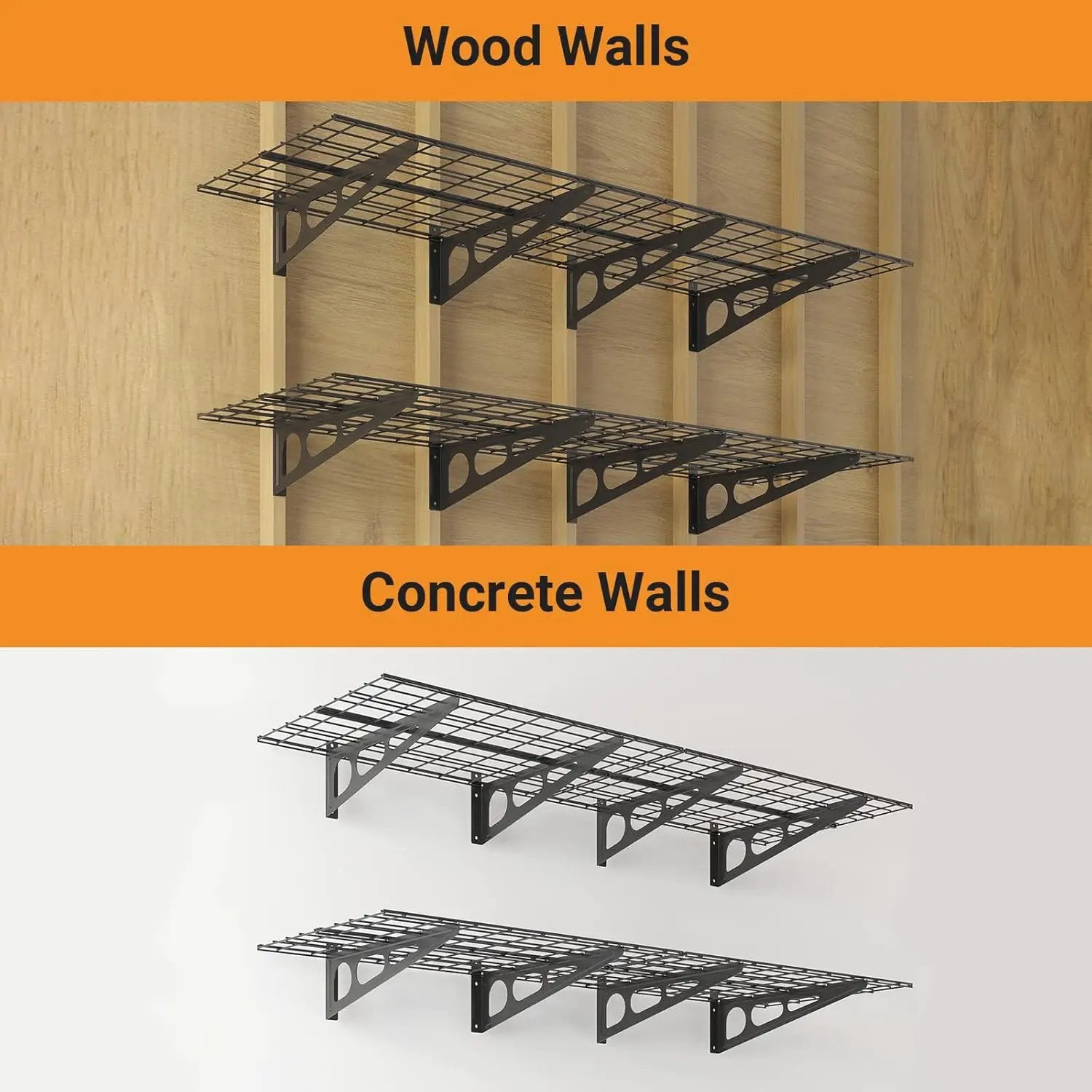 2x6 ft Garage Shelving, 2-Pack Wall-Mounted Shelves for Garage, Kitchen, Pantry Storage, 800 lbs Total Load Capacity Gargae Wall Shelving, Black by GreenHaven Gardens