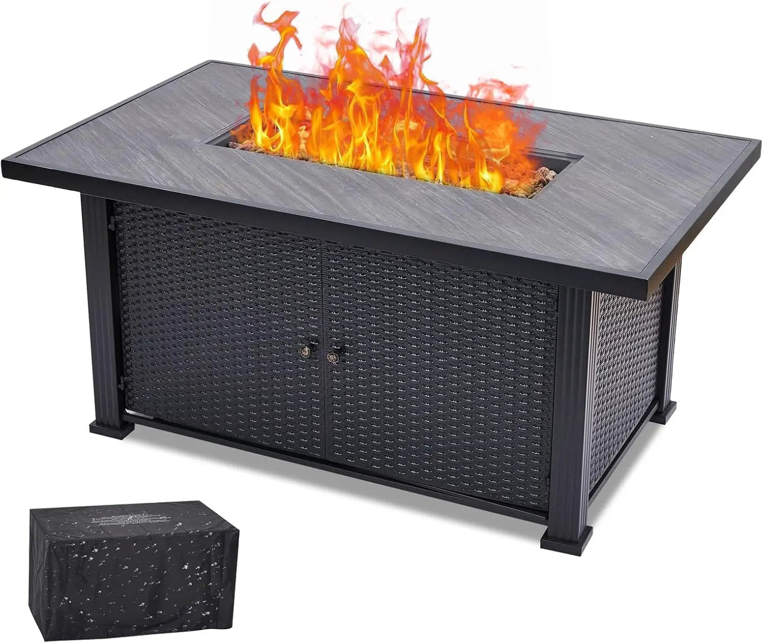 52 Inch Propane Fire Pit Table, 50000BTU Outdoor Gas Fire Pits Rectangular with Rain Cover, Sturdy Steel and Iron Fence Surface, CSA Safety Certified, Companion for Outside Patio Deck Garden by GreenHaven Gardens