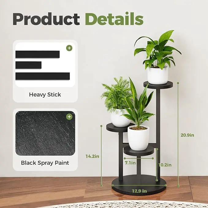 Bamworld 3 Tier Plant Stand Indoor Small Plant Shelf Outdoor Metal Tall Flower Holder Table Support Rack Garden Accessories for Plant Lovers(Black) by GreenHaven Gardens