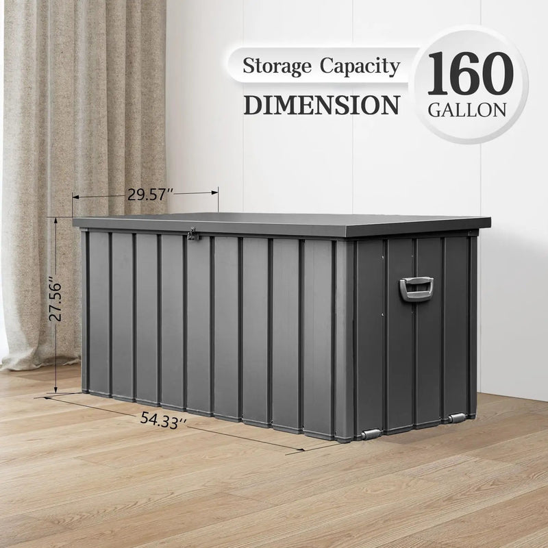 Domi 160-Gallon Outdoor Storage Box – Waterproof, Lockable Storage Cabinet for Patio Furniture, Garden Tools & Pool Supplies – Large Metal Storage for Cushions, Toys & More by GreenHaven Gardens