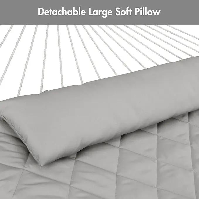 ANOW Double Rope Hammock with Stand 12FT, Heavy Duty Hammock with Polyester Pillow and Pad, 450 LBS Weight Capacity, Light Grey by GreenHaven Gardens