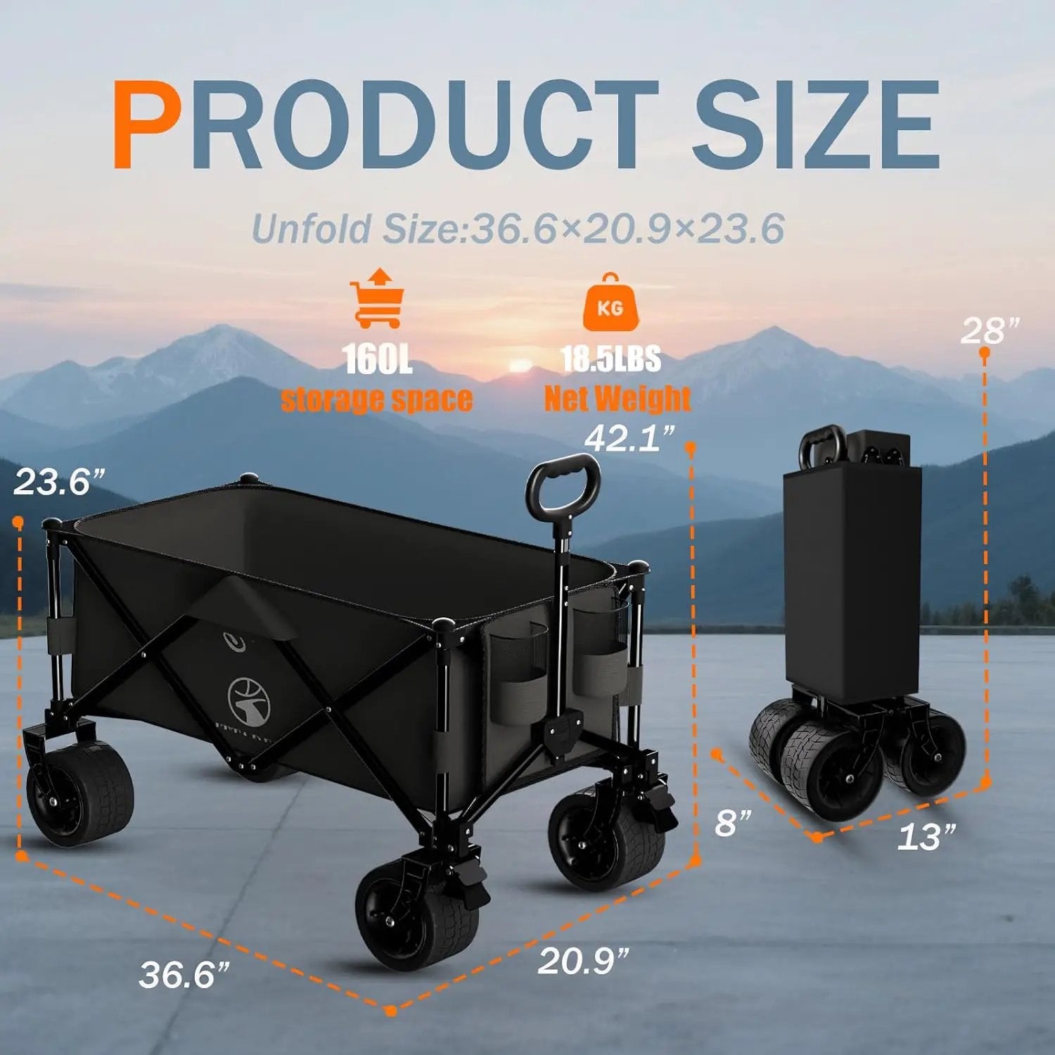 Collapsible Wagon Cart with Silent All-Terrain Wheels, Foldable Heavy Duty Beach Wagon with 330LB,Folding Cart with Cup Holders and Brakes for Camping, Garden,Shopping,Sports Black by GreenHaven Gardens