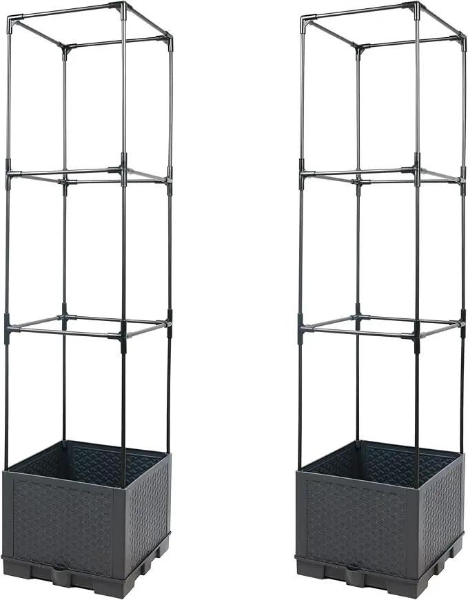 Sunnyglade 2 Pcs Raised Garden Bed Planter Box with Trellis, 44” Tomato Trellis Planter for Various Vine Climbing Plants Vegetables Detachable Frame for Outdoor Indoor Terrace by GreenHaven Gardens