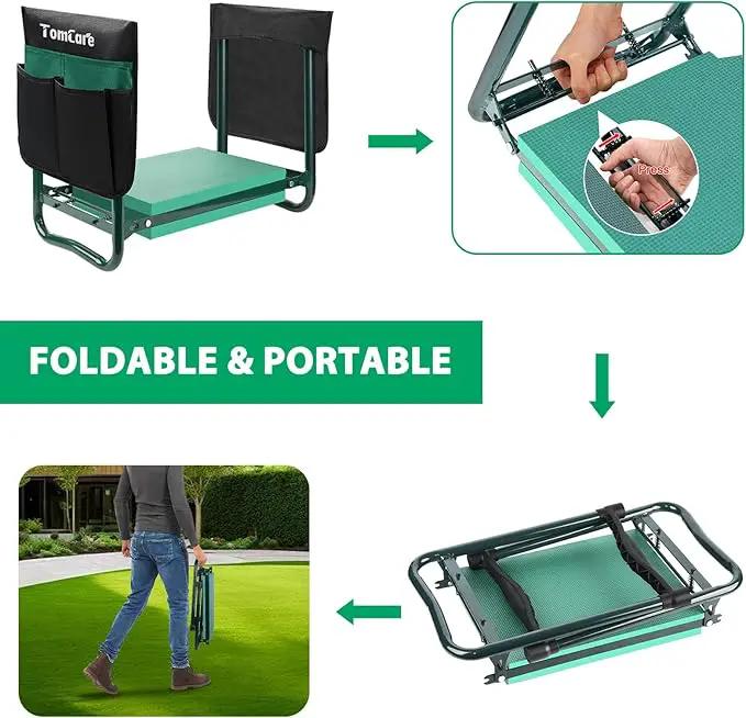 TomCare Garden Kneeler and Seat 10.64” Wider Larger Soft Kneeling Pad Garden Bench with 2 Large Tool Pouches Heavy Duty Garden Stool Foldable Tools Gardening Gifts for Women Men Gardeners by GreenHaven Gardens