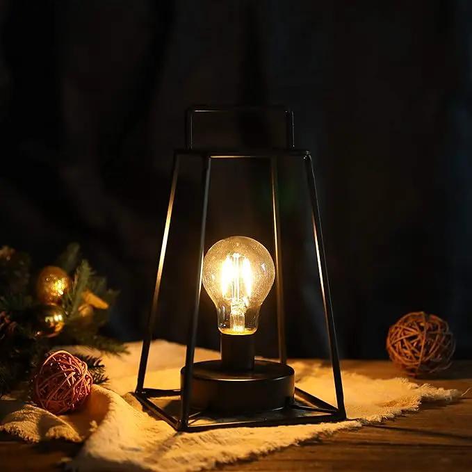 JHY DESIGN Retro Style Geometric Table Lamp 10''High Simple Iron Art Cordless Lamp Battery Powered Lamp with 6-Hours Timer Feature Cage Wireless Lamp for Balcony Party Indoor Outdoor(Short, Black) by GreenHaven Gardens