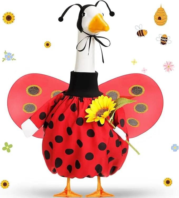 Spring Ladybug Goose Outfit Lawn Porch Goose Clothes with Ladybug Wings Sunflower Goose Outfit for 23" Goose Spring Valentine's Day Outdoor Patio Yard Lawn Art Decoration by GreenHaven Gardens