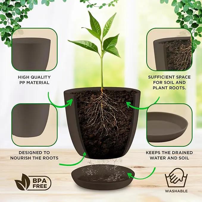 Planter Pots with Drainage Holes - Lightweight, Durable & Space-Saving Pots for Indoor and Outdoor - Versatile Functionality, Simple Modern Design, Set of 20 Plastic Planter Pots - Brown by GreenHaven Gardens