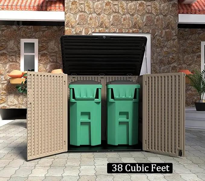 HOMSPARK Storage Shed Weather Resistance, Multi-Purpose Outdoor Storage Cabinet for Backyards and Patios, Horizontal Storage Shed for Lawnmower, Patio Accessories (Coffee, X Large - 48 cu.ft) by GreenHaven Gardens
