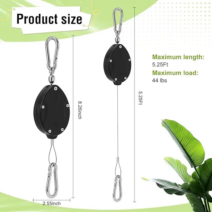 Plant Pulleys for Hanging Plants, Heavy Duty Retractable Hangers, 304 Stainless Steel Rope, Auto Plant Holder, Adjustable Climbing Hook for Garden Baskets Watering, or Bird Feeders (Black-4) by GreenHaven Gardens