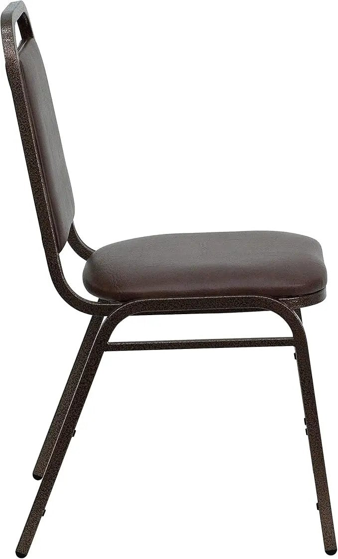 EMMA + OLIVER Trapezoidal Back Vinyl Stackable Banquet Chair, Multipurpose Stacking Chair with Padded Seat and Back, Brown/Copper by GreenHaven Gardens