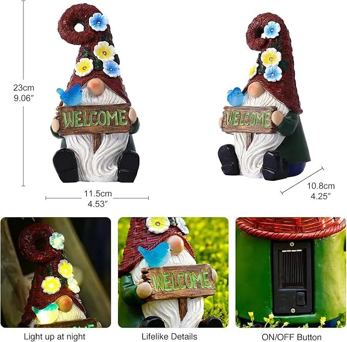 Goodeco Sitting Gnome with Welcome Sign - Garden Gnomes Outdoor with Solar Bird & LED Lights, Ideal Gifts for Mom or Women, Housewarming Gnome Decorations by GreenHaven Gardens