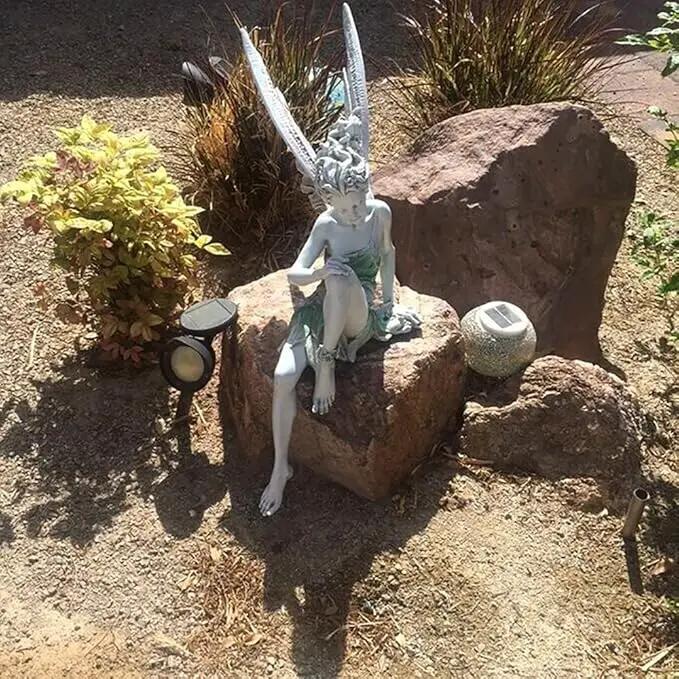Angel Figurine Outdoor Garden Fairy Statue, 9 ''Garden Sculpture Resin Angel Craft Home Table Ornaments for Lawn Yard Art Porch Patio Decorations Christmas Housewarming Garden Gift (White) by GreenHaven Gardens