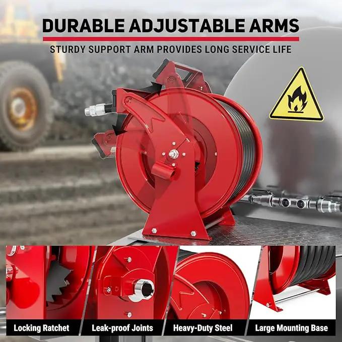 Fuel Hose Reel, Retractable 1" x 50' Extra Long Diesel Hose, 300 PSI Industrial Carbon Steel Diesel Hose Reel Auto Swivel Rewind with Fueling Nozzle for Vehicle Tank Truck Trailer Ship by GreenHaven Gardens