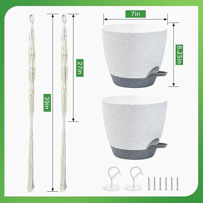 Hanging Planters for Indoor Plants with Self-Watering Hanging Pots for Plants, 2 Pack Macrame Hanging Plant Holders with Drainage Hole & Two Ceiling Hooks, Plant Hangers for Houseplants (7 Inch) by GreenHaven Gardens