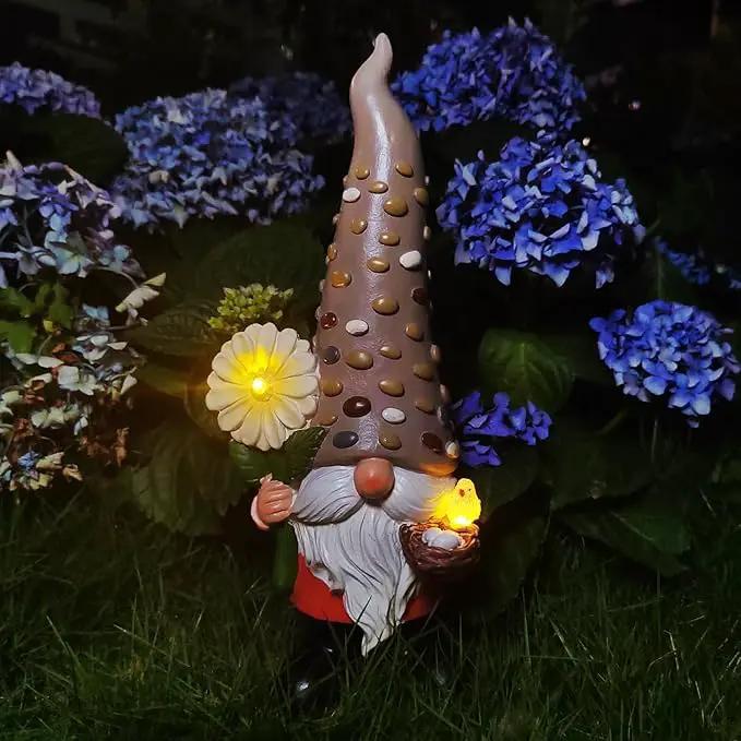 12 Inch Solar Garden Gnome Statue Clearance with Sunflower and Bird's Nest Light – Outdoor High Hat Gnome Sculpture Outdoor Statue for Patio and Garden Decor – Figurine Gift for Gnome Lovers by GreenHaven Gardens