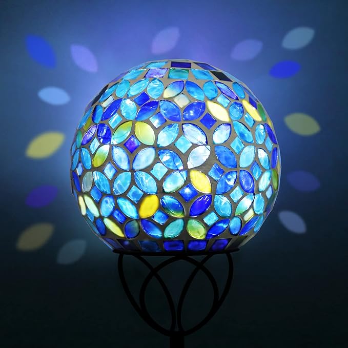 VCUTEKA Solar Outdoor Lights Garden Decor Mosaic Solar Garden Lights Waterproof Glass Ball LED Pathway Stake Light for Landscape Lawn Patio Yard Decoration 6 inch, Blue by GreenHaven Gardens