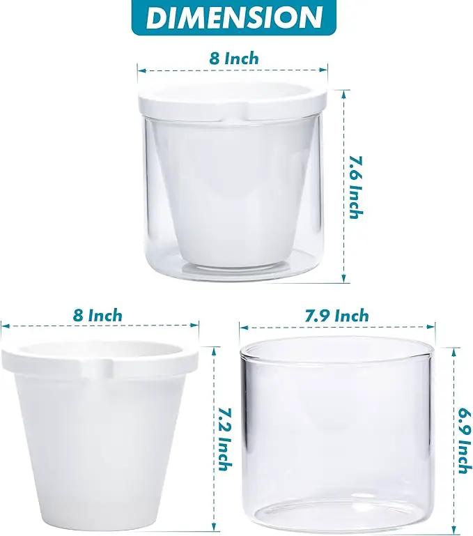 D'vine Dev 8 Inch Design Self Watering Planter for Indoor Plants, White Terracotta Pots with Cylinder Glass Cup, 37-X-C-2 by GreenHaven Gardens