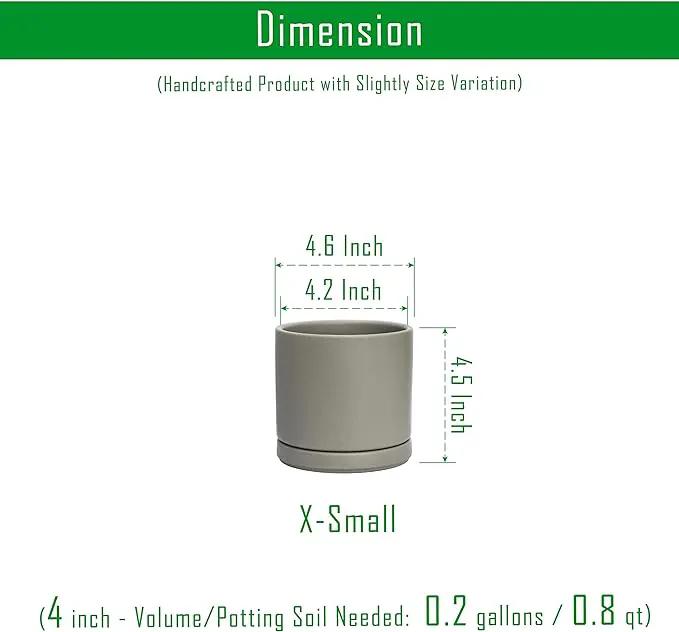 D'vine Dev Ceramic Planter Pot with Drainage Hole and Saucer, Indoor Cylinder Round Flower Pot, 4.6 Inch, Grey, 94-O-B-3 by GreenHaven Gardens