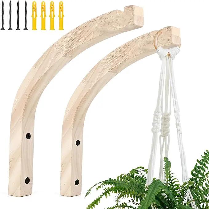 Macrame Plant Hanger for Indoor Hanging Plants, Hanging Planters for Indoor Plants, 2 Pack Wooden Wall Mounted Hanging Plant Bracket Hooks for Flower Pots Lanterns Wind Chime Light, Decoration by GreenHaven Gardens