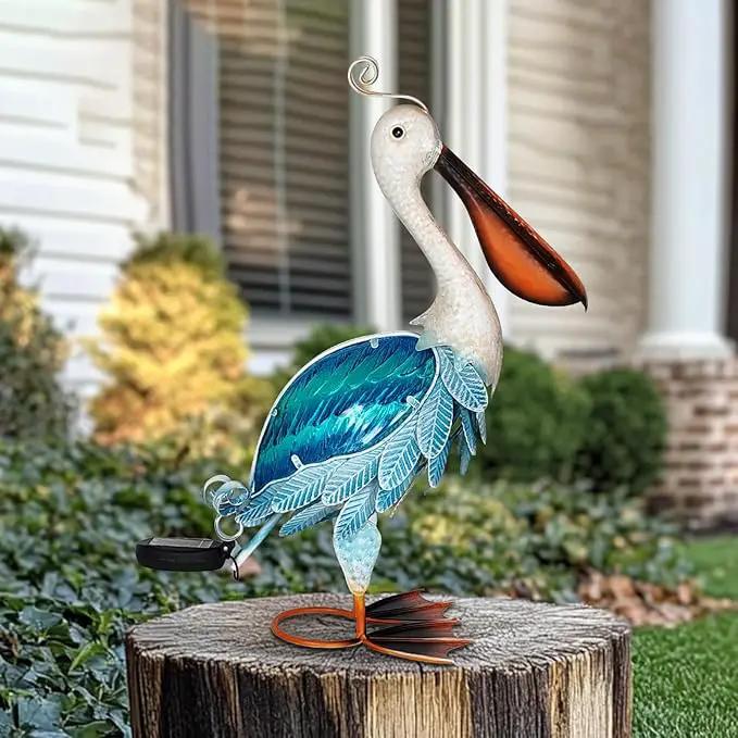 HONGLAND Solar Metal Pelican Statues Garden Sculpture & Statues, 19 Inch Glass Outdoor Pelican Yard Art Coastal Ocean Bird Decor Lawn Ornament for Backyard Porch Patio Decor（Blue） by GreenHaven Gardens