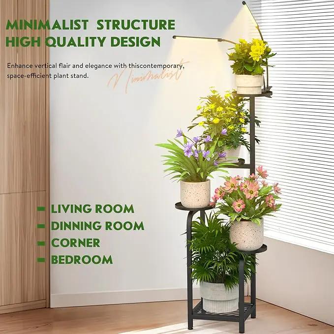 TOSKING 48" Tall Plant Stand with Grow Lights - 5-Tier Corner Plant Shelf with LED Full Spectrum Lights with Dimmer & Timer, Multi-Functional Corner Plant Stand for Home, Office, Balcony (Grow Light 5 Tier-Black) by GreenHaven Gardens