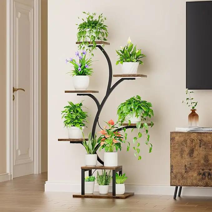 Plant Stand Indoor with Grow Lights, 7 Tiered Indoor Plant Shelf, 49" Corner Plant Stands for Indoor Plants, Metal Plant Flower Display Shelves, Tree-Shaped Plant Rack for Home, Patio, Black by GreenHaven Gardens