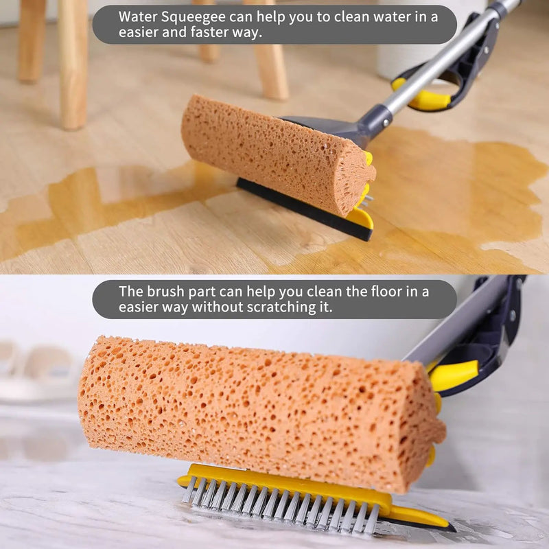 Yocada Sponge Mop Home Commercial Use Tile Floor Bathroom Garage Cleaning Total 2 Sponge Heads NOT 3 Telescopic Handle Squeegee from 42.5 to 52 Inches Easily Dry Wringing only 2 Heads by GreenHaven Gardens