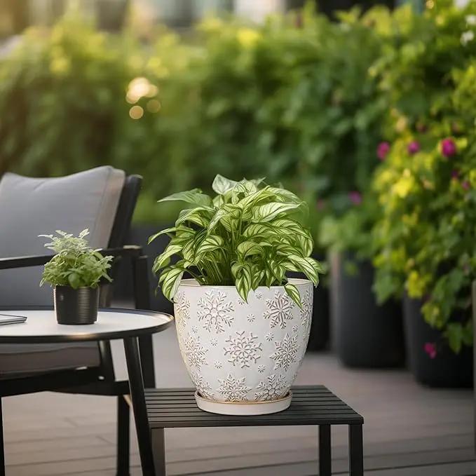 Ceramic Planter 8 Inch Plant Pot with Drainage Hole and Saucer Ceramic Pots for Indoor Plants Outdoor Large Flower Pot for Home Decor White by GreenHaven Gardens