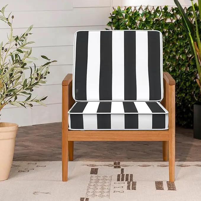 LVTXIII Patio Chair Cushions 22"x22"x3", Water-Repellent Outdoor Seat Cushions for Patio Furniture, Square Chair Pads with Ties for Home Garden Decoration, Set of 2, Cabana Black by GreenHaven Gardens