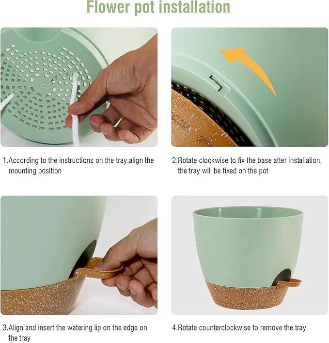 Big Self Watering Pots 12/10/9 inch, Planter, Plant Pots with Mesh Drainage Holes for Indoor Outdoor Garden Plants, Plastic Flower Pots with Removable Deep Reservoir, Green with Brown by GreenHaven Gardens