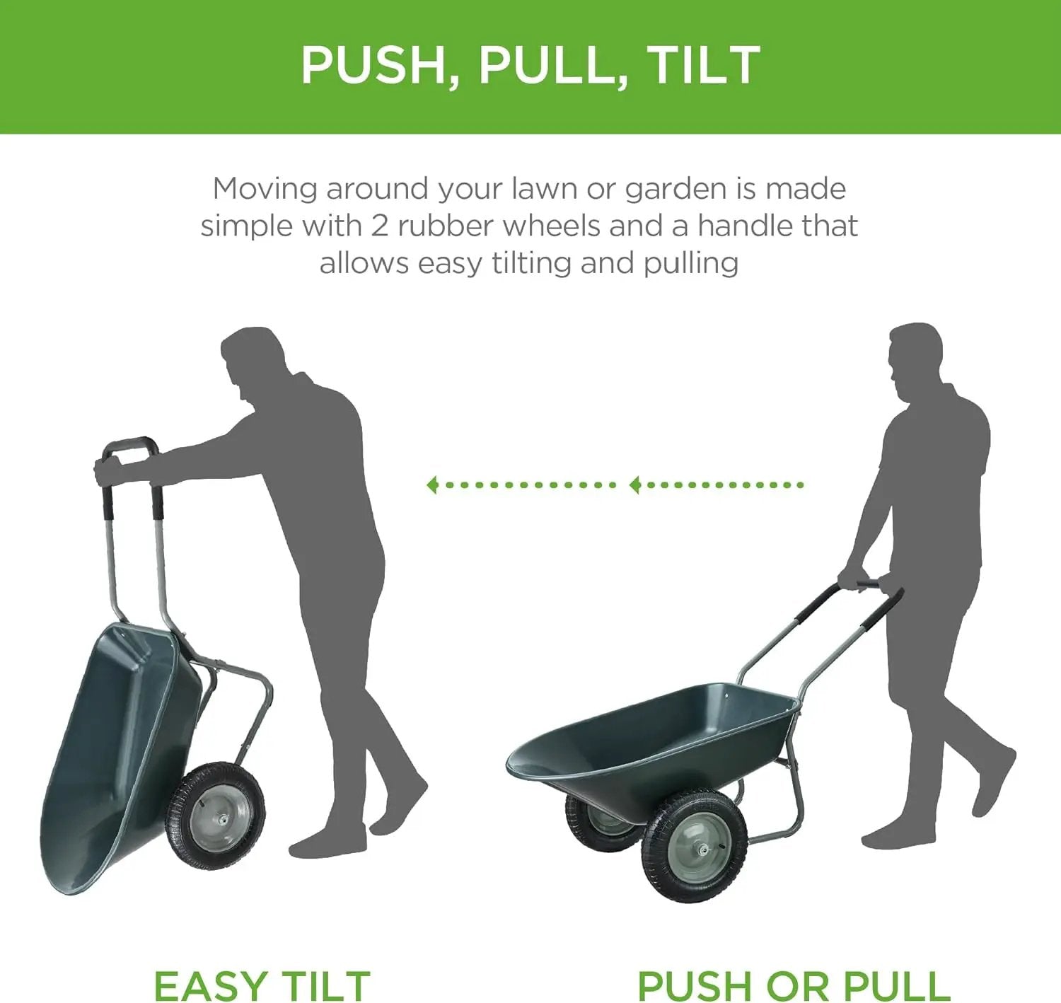 Best Choice Products Dual-Wheel Home Utility Yard Wheelbarrow Garden Cart w/Built-in Stand for Lawn, Gardening, Construction - Dark Gray by GreenHaven Gardens