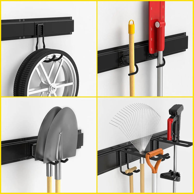 Wall Mount Tool Storage Rack, 15 PCS Heavy Duty Steel Yard Garden Tool Organizer, Garage Tool Organizer Wall Mounted Storage System Hold Up to 550lbs, with 2 Extension Cord by GreenHaven Gardens