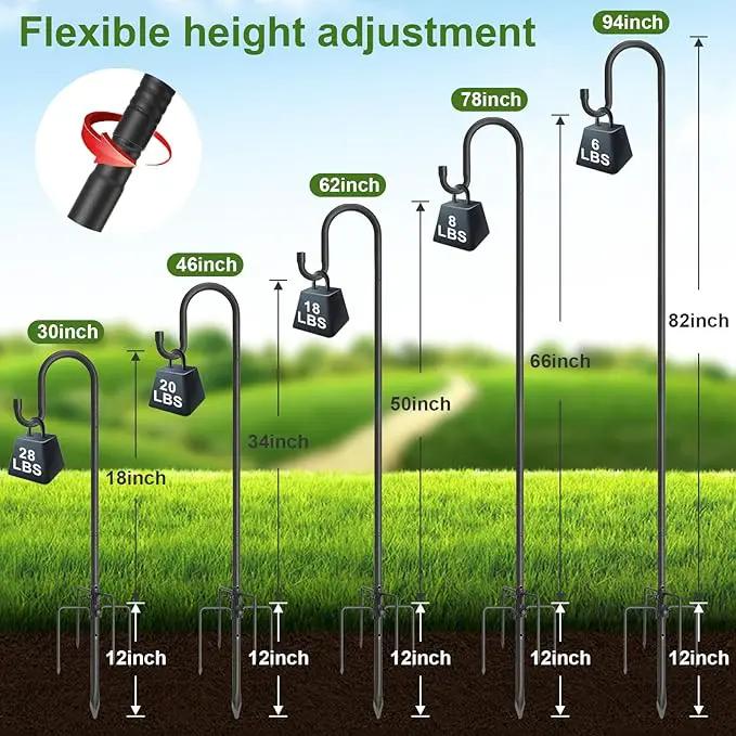 Bird Feeder Pole with Shepherds Hook - Heavy Duty Hummingbird Feeder Stand with 5 Prong,78" Adjustable Rustproof Garden Hooks Outdoor for Hanging Birdfeeder,Wind Chimes,Lanterns,Solar Lights,Black by GreenHaven Gardens