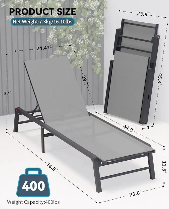 Aluminum Chaise Lounge Chair Outdoor, Foldable Patio Lounge Chair Assemble-Free, Pool Lounge Chairs with 5 Adjustable Backrest, Outdoor Lounge Chairs for Outside Poolside Beach Lawn Grey by GreenHaven Gardens