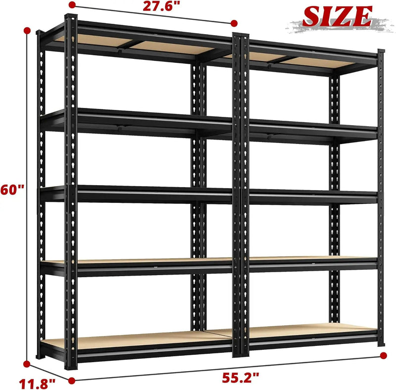 REIBII Set of 2 Storage Shelves 5 Tier Garage Shelving Heavy Duty Metal Shelving 2000LBS Garage Shelves Adjustable Metal Shelf for Kitchen Warehouse Pantry Closet, 27.6" W x 11.8" D x 60" H by GreenHaven Gardens