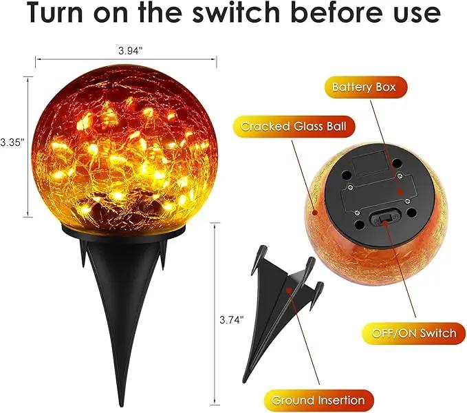 2 Pack 60 LED Garden Solar Outdoor Lights Decorative, Gradient red Cracked Glass Solar Globe Lights, Upgraded Waterproof Ball Lights for Yard Pathway Patio Lawn Christmas Outside Decor by GreenHaven Gardens