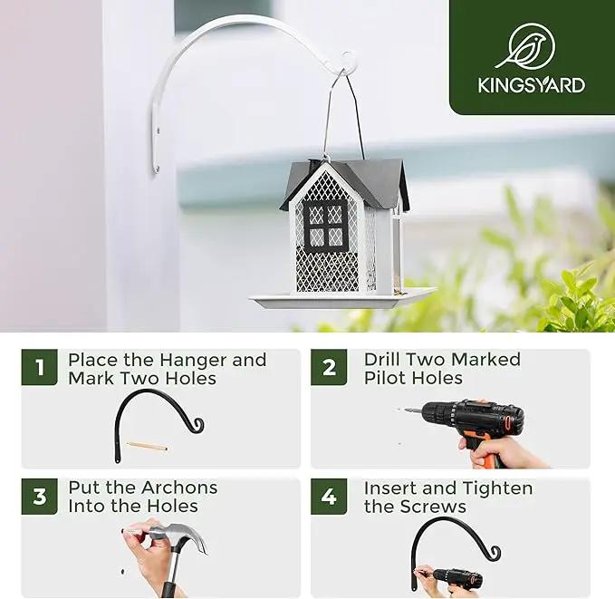 Kingsyard 2-Pack Wall Plant Hanger Outdoor - Heavy Duty Metal Hanging Bracket Hooks for Hanging Plant, Bird Feeders, Lanterns, Wind Chimes Outdoor & Indoor, 8-Inch/White by GreenHaven Gardens