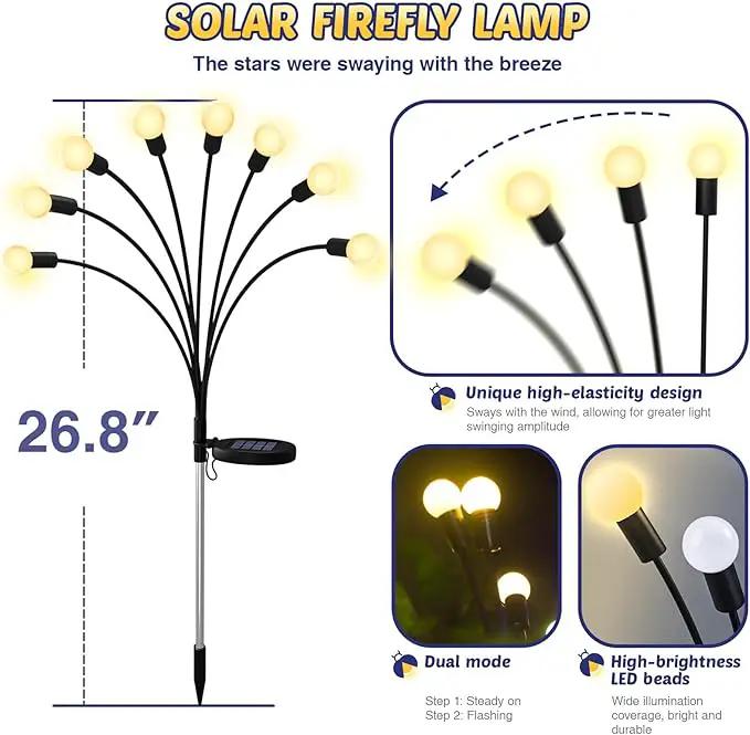 Solar Firefly Lights 4 Pack 32 LED Lights 2 Lighting Modes for Garden, Patio and Yard Solar-Powered LED Lights (Warm White) by GreenHaven Gardens