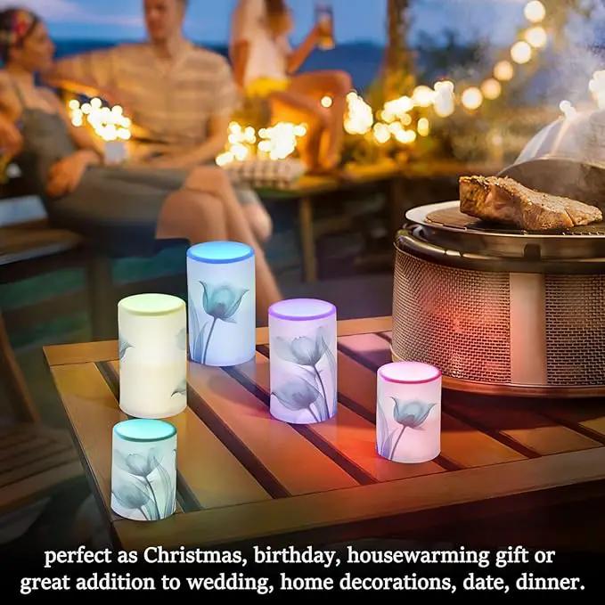 Flickering Flameless Candles, Blue Tulip Flower LED Candles with Remote Timer, Set of 2 Battery Operated Candle for Valentine Wedding Birthday by GreenHaven Gardens